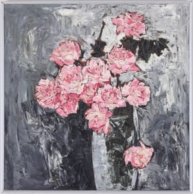 B. Prabha (Indian 1933-2001), Pink Roses, oil on canvas