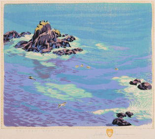 Gustave Baumann (German/American 1881-1971), "Pelican Rookery", woodcut in colors