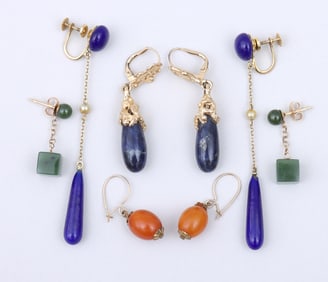 Group of (4) Pairs of Gold Drop Earrings