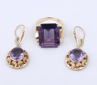 Group of (2) 14k Gold Jewelry with Purple Sapphires