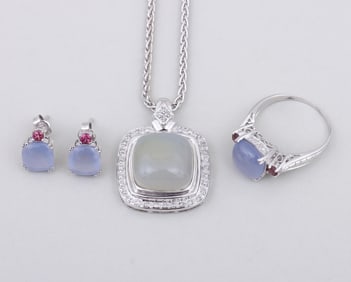 Group of (3) 14k White Gold Jewelry with Semi-Precious Stones