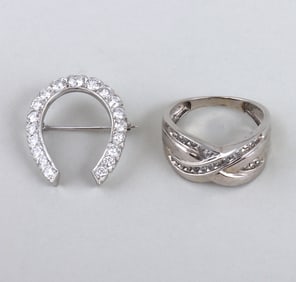 Group of (2) 14k White Gold Diamond Jewelry