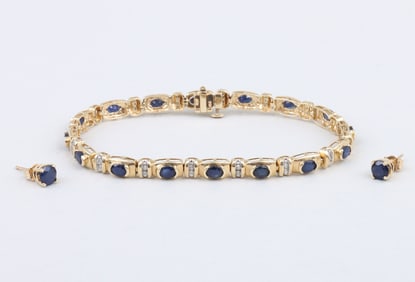 Group of (2) Sapphire 14k Gold Jewelry