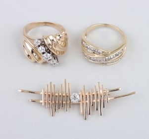 Group of (3) 14k Gold Diamond Jewelry