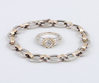 Group of (2) 14k White and Yellow Gold Jewelry