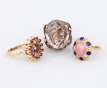 Group of (3) 18k Gold Rings with Semi-Precious Stones