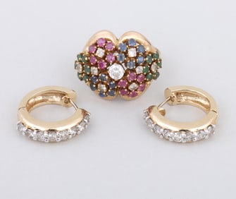 Group of (2) Gold Jewelry with Precious Stones