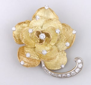 Diamond and Gold Flower Brooch