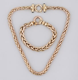 Group of (2) 14k Gold Wheat Chain Jewelry