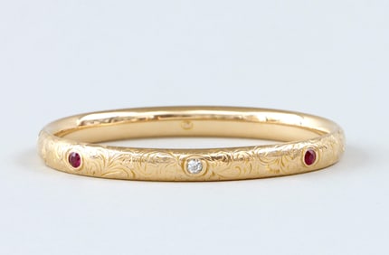 Ruby, Diamond and 14k Gold Bangle