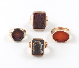 Group of (4) Signet and Cameo Gold Rings