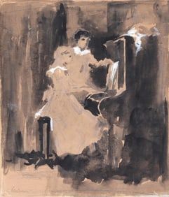 Arthur B. Davies (American 1862-1928), Girls at Piano (Study), watercolor and pencil on paper