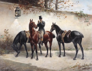 Scott Leighton (American 1849-1898), "Out for a Ride", oil on canvas
