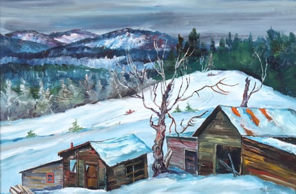 Steve Story (American 1915-1988), "Sleigh Riding, Adirondacks", 1979, oil on board