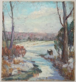 Julia M. Wickham (American, Long Island 1866-1952), Winter Landscape, oil on board