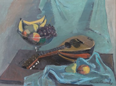 Nicolai Cikovsky (American/Russian 1894-1985), Still Life with Fruits and Lute, oil on canvas