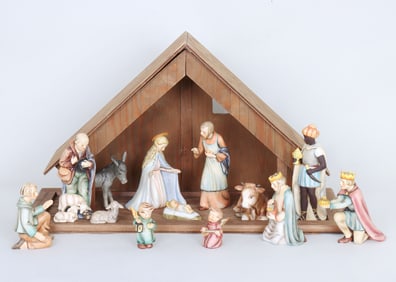 Thirteen-Piece Hummel Nativity Set with Wood Manger