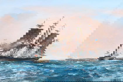 Leslie Arthur Wilcox (British 1904-1982), "An American Clipper Ship Picking up a Pilot in the