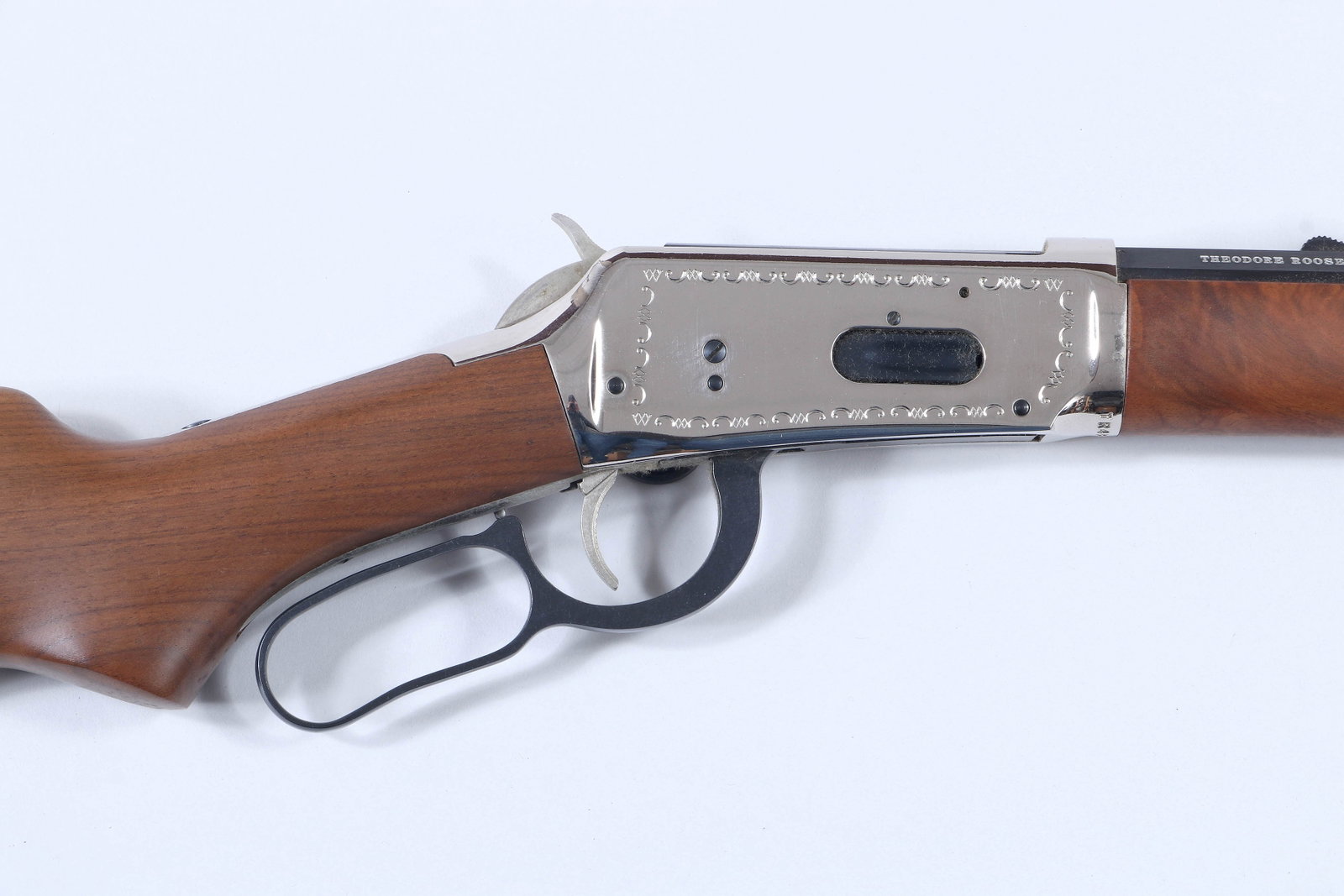 Winchester M94 Theodore Roosevelt Commemorative in 30-30 WIN: Winchester M94 Theodore Roosevelt Commemorative in 30-30 WIN The octagon barrel measures 26" with open sights and is marked "Made in New Haven Conn. U.S.A." The short magazine is 16&quo