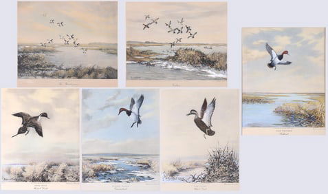 Roland Clark (American 1874-1957), Group of (6) Sporting Prints of Waterfowl, hand-colored aquatints