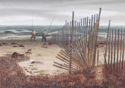 Paul A. Dohanos (American 1932-1993), "Surfcasters", 1960, oil on canvas