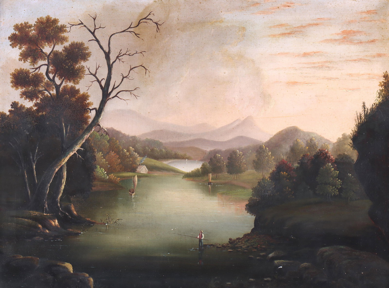 American School (19th Century), Hudson River Landscape, oil on canvas: American School (19th Century) Hudson River landscape, oil on canvas, appears unsigned. Canvas 27"h x 36"w