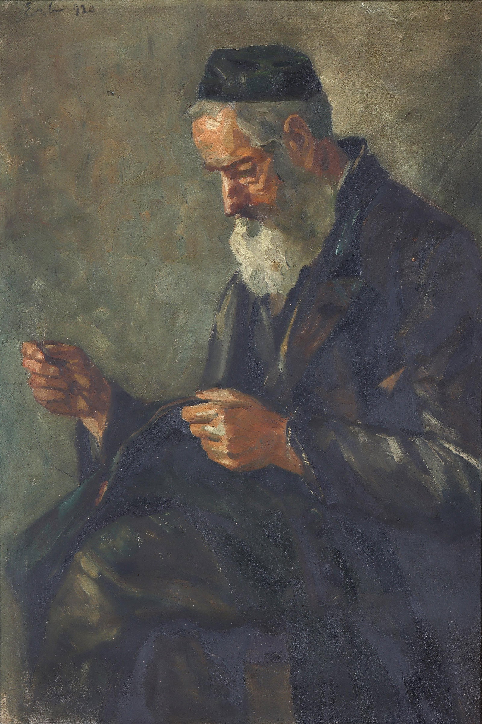 Erno Erb (Ukrainian/Polish 1878-1943), Rabbi, oil on canvas: Erno Erb Ukrainian/Polish, 1878-1943 Rabbi oil on canvas signed upper left. Canvas 26 3/4 x 18 in. (67.9 x 45.7 cm.); frame 33 1/4 x 24 1/4 in. (84.5 x 61.6 cm.)