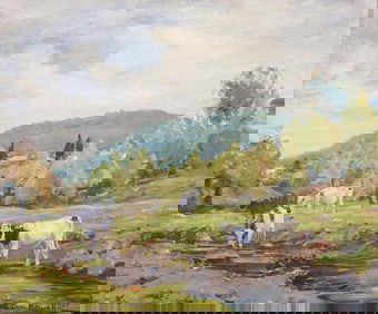 George Glenn Newell, (American 1870-1947), Cows in a Landscape, 1930, oil on canvas