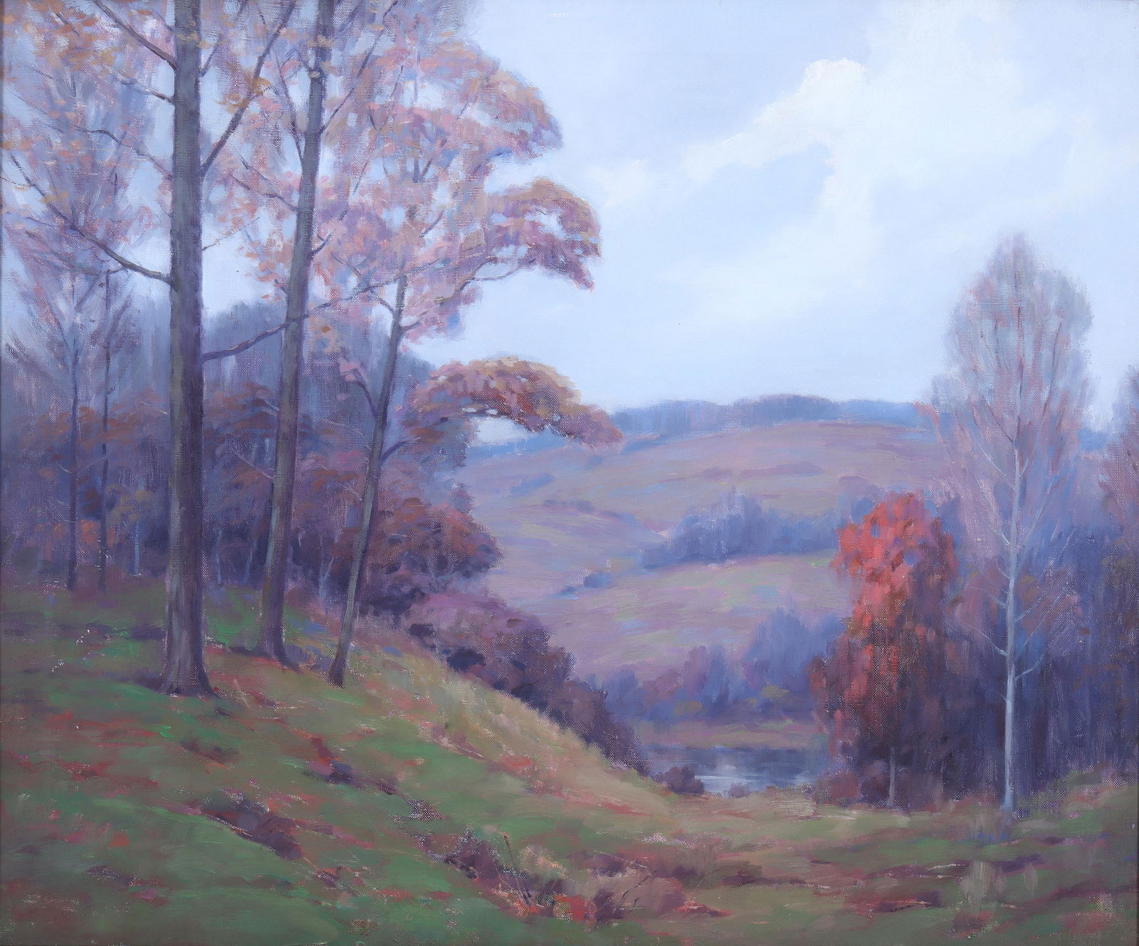 Francis Stillwell Dixon (American 1879-1967), Autumn Landscape, oil on canvas: Francis Stillwell DixonAmerican, 1879-1967Autumn Landscapeoil on canvasunsigned on recto, canvas verso with Francis S. Dixon estate stamp. In Newcomb-Macklin frame.Provenance: From the collection of a