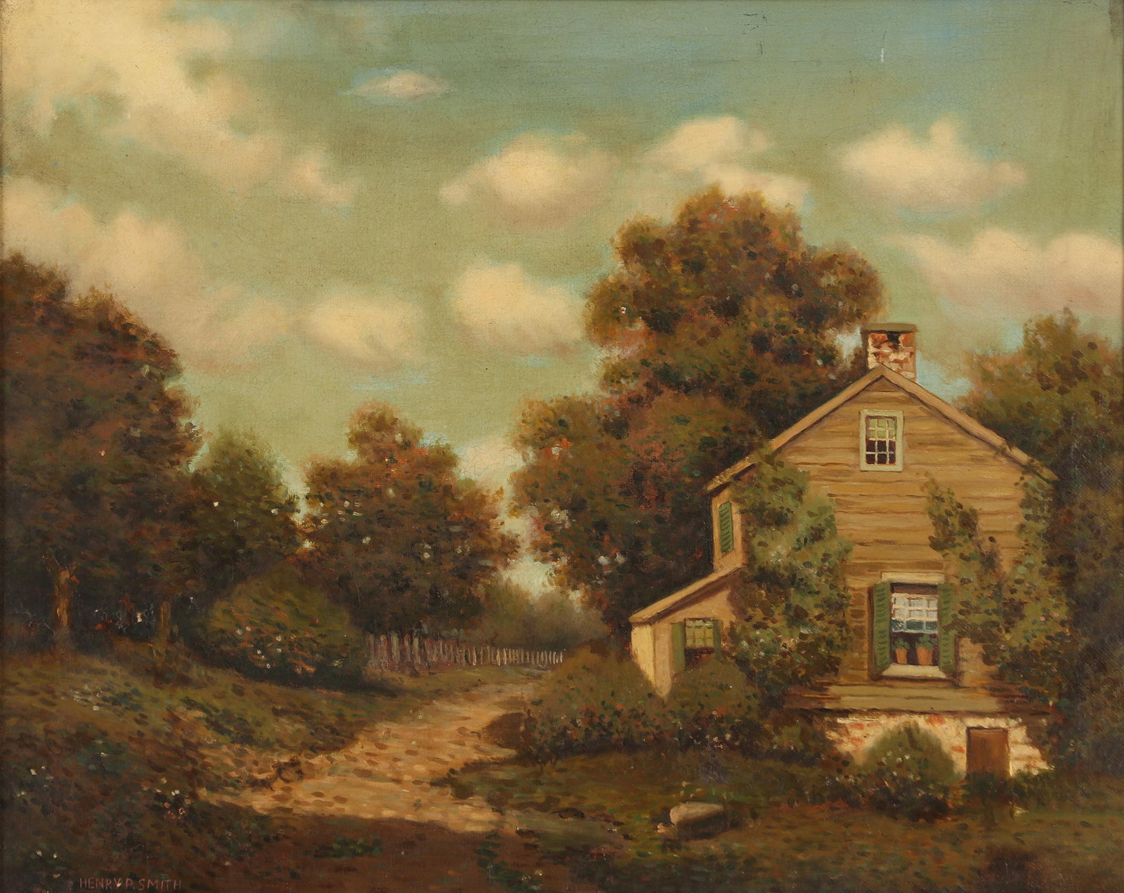 Henry Pember Smith (American 1854-1907), New England Homestead: Henry Pember Smith American, 1854-1907 New England Homestead oil on canvas signed ''Henry P. Smith'' lower left. 16 x 20 in. (40.6 x 50.8 cm.)