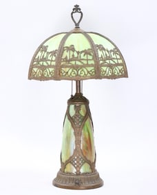 Large Art Nouveau Slag Glass Table Lamp