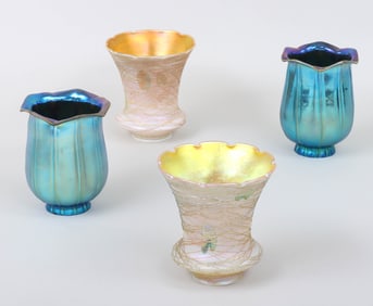 Group of (4) Floriform Iridescent Art Glass Shades