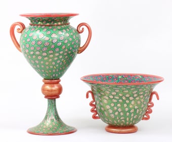 Group of (2) Gambaro & Poggi Gilt Millefiori Murano Glass Table Articles Italy, 20th/21st century