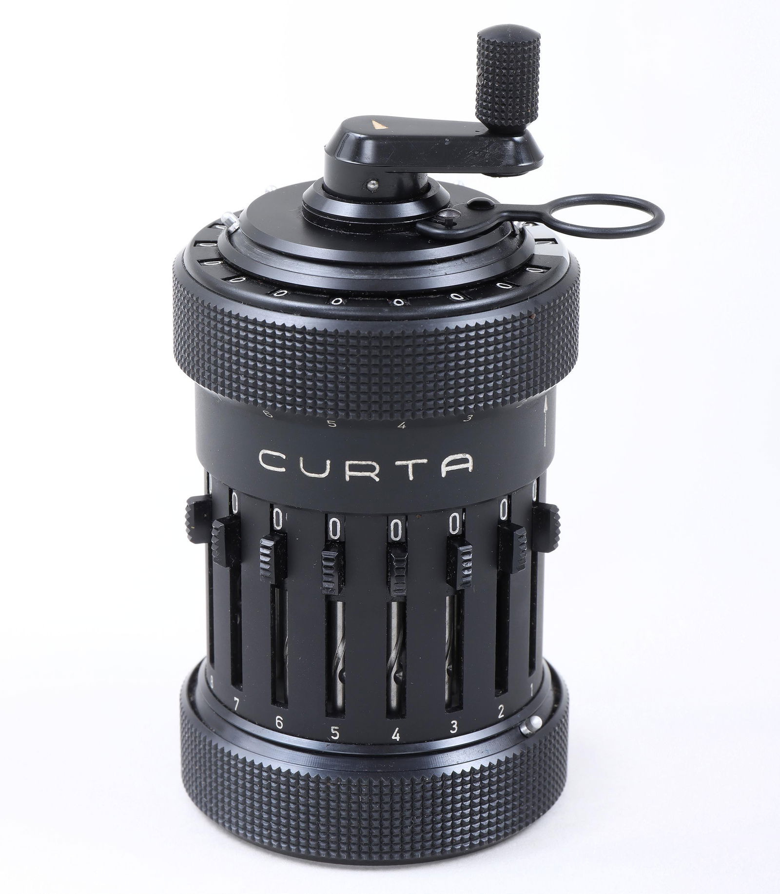Curta Type 1 Mechanical Calculator Liechtenstein, 1968: Curta Type 1 Mechanical CalculatorLiechtenstein, 1968serial no. 69989, designed by Curt Herzstark, manufactured by Contina AG Mauren, marked and numbered on bottom; along with original drum carrying c