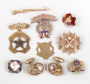 Group of (9) Gold Badges, Fraternal Jewelry, and Medals