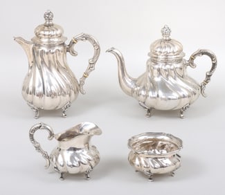 Four-Piece Silver Rococo-Style Tea Set