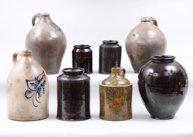 Group of (8) Redware and Stoneware Vessels