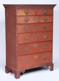 18th Century New England Red-Painted Maple Tall Chest