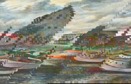 Rosario Urbino Gerbino (American 1900-1972), Dock Scene, 1942, oil on canvas