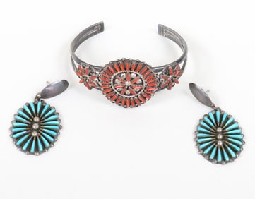 Samson and Lucille Bowekaty (Zuni 20th century), Group of (2) Sterling Silver Jewelry
