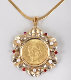 Austrian Gold Ducat Pendant Necklace