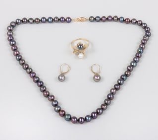 Group of (3) Pearl and 14k Gold Jewelry