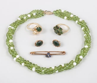 Group of (5) 14k Gold Jewelry with Precious and Semi-Precious Stones
