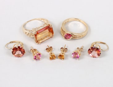 Group of (5) Topaz, Sapphire, and Citrine 14k Gold Jewelry