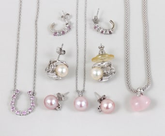 Group of (6) White Gold Jewelry with Pearls and Stones