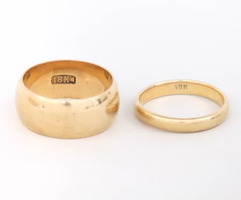Group of (2) 18k Gold Wedding Bands