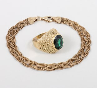 Group of (2) Woven Gold Jewelry