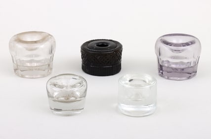 Group of (5) Mold-Blown Glass Inkwells