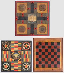 Group of (3) Folk Art Painted Gameboards