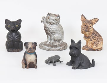 Group of (6) Cast Iron Cat and Dog Doorstops